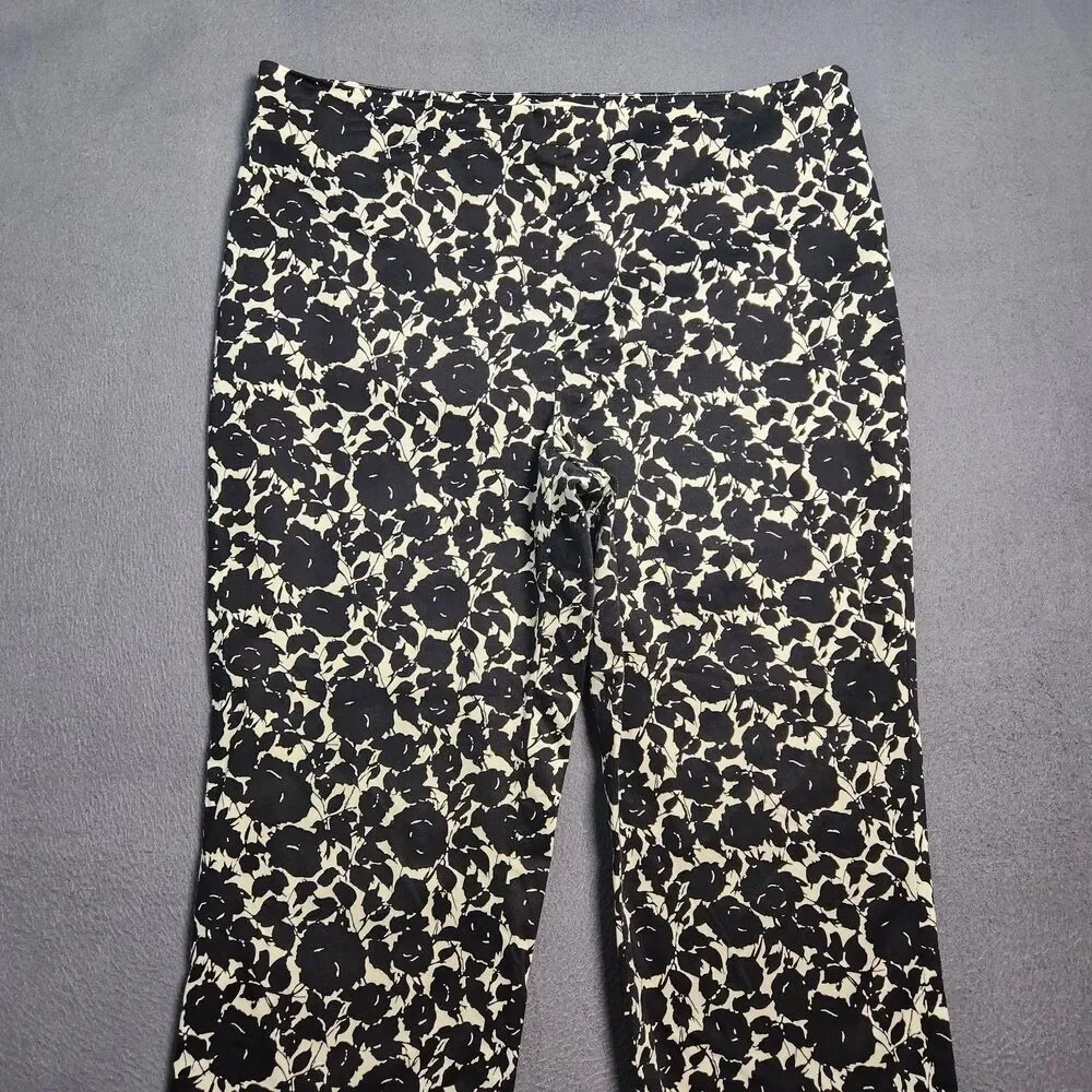 Talbots Heritage Pants Women 12P Black Rose Floral Mid Rise Straight Leg